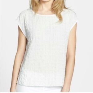 EILEEN FISHER Top L Organic Cotton Box Round Neck Cap Sleeve Boxy White